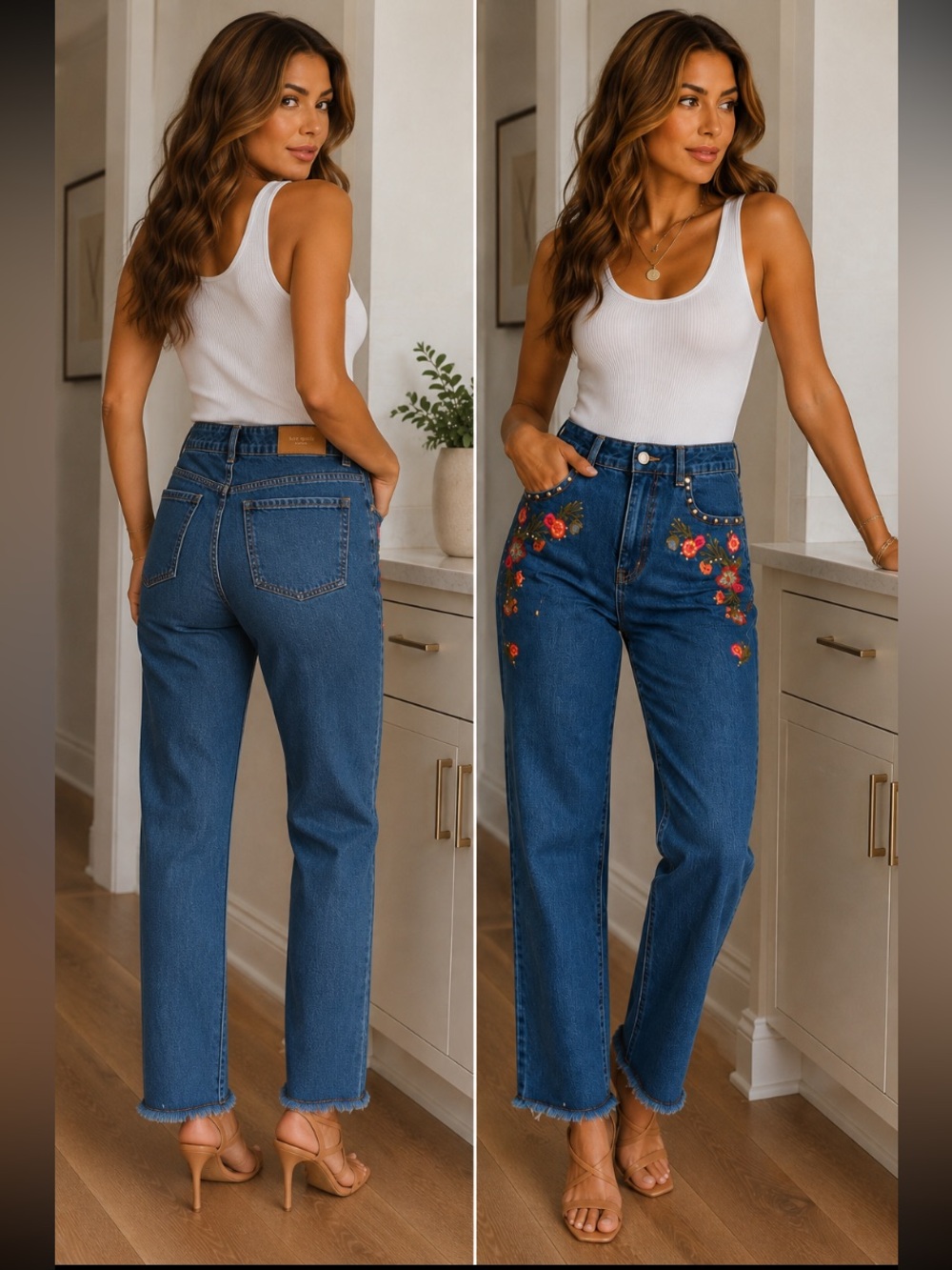 kate spade Navy Straight-Leg Jeans with Floral Embroidery